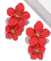 Boucles d'oreilles pendantes en métal à fleurs peintes aux couleurs vives, style hawaïen, double fleur, pour femmes