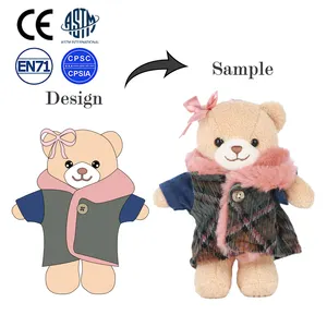 Customized Doll From Cartoon Pictures Cute Custom Plush Doll Teddy Bear With Knitted Sweater Dress Handmade
