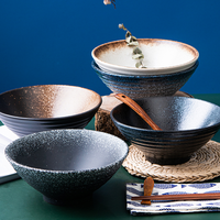 Bol à ramen japonais en céramique style Ins, ensemble de vaisselle en céramique, bol à soupe domestique avec couvercle en bambou