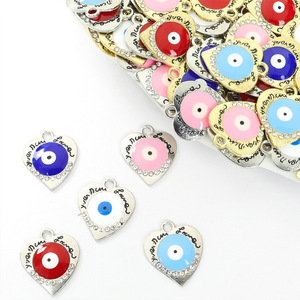Ciondolo a Cuore con Occhio di Allah in Lega di Zinco, Smaltato e con Strass, Scritta 'Love', per Collana Amuleto Protettivo - Product Image 1