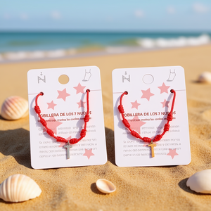 Cavigliera a sette nodi in acciaio inossidabile con ciondolo a croce per donna, gioielli alla moda, braccialetto con corda rossa, lotto da 12 pezzi - Product Image 2