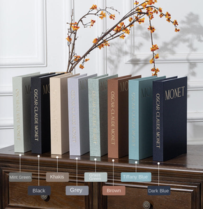 กล่องเก็บของตกแต่งทรงหนังสือวินเทจสวยงามทันสมัยสไตล์ Sage <span class=keywords><strong>Monet</strong></span> ชุดหนังสือตกแต่ง 3 เล่ม ปกผ้าลินินพร้อมตัวอักษรสีทอง - Product Image 3