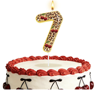 Bougies d'anniversaire numérotées motif guépard cerise, Décoration de gâteau guépard cerise, Bougie d'anniversaire motif guépard rouge et noir