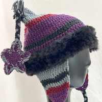 Crochet fait main fil chaud tricoté chapeau doux cinq branches étoile chat oreille chapeau