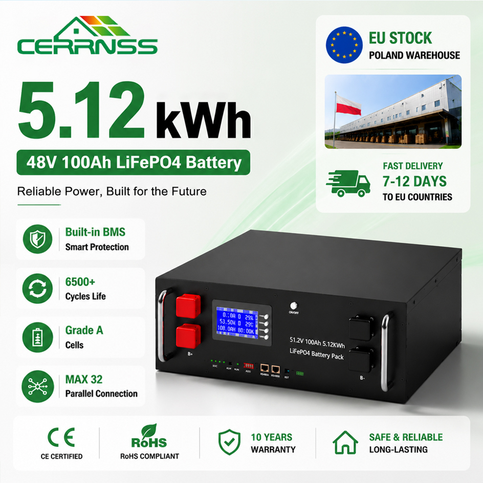 10 Year Warranty 6500+ Cycles 51.2V 120Ah 150Ah 200Ah 300Ah 400Ah Bluetooth 16S BMS Solar 48V 100Ah LiFePO4 Home Storage Battery
