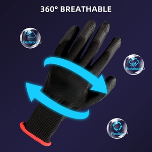 Guantes de Trabajo de Poliéster Ultrafinos con Recubrimiento de PU, Impermeables, Ambidiestros, Resistentes a Cortes, con Excelente Agarre, Negros, para Jardinería - Product Image 3