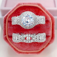 Temu Double Couche Micro Incrusté Zircon Anneau Ensemble Européen et Américain De Luxe Fête De Mariage Main Anneau Creux Conception Double Anneau