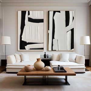 Décoration d'hôtel minimaliste 100% faite à la main, art mural moderne noir et blanc, <span class=keywords><strong>peinture</strong></span> à l'huile sur toile peinte à la main - Product Image 3