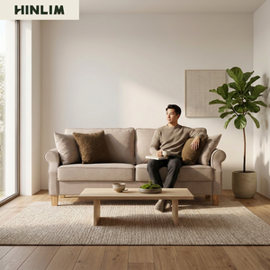 Sofá de 3 Plazas de Tela, Duradero, Estilo Clásico Moderno, Brazos Enrollados, Respaldo Acolchado, Patas de Madera, Sofá para Sala de Estar con Respaldo de Almohada, Nuhoom - Product Image 3