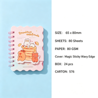 Carnet spirale A7, 80 feuilles, 80 g/m², couverture autocollante magique, bord ondulé, 4 motifs animaux, mini format de poche, papeterie étudiante, vente en gros