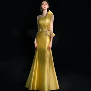 Oem Tùy Chỉnh Evening Dresses 2023 Đảng Phong Cách Dài Áo Đuôi Cá Màu Vàng Dresses Phụ Nữ Đảng