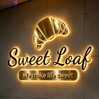 Enseigne murale 3D intérieure pour la restauration, lettres rétroéclairées en métal doré poli, enseigne LED personnalisée pour la décoration de pâtisserie et de salon de thé