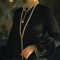 Nouveau Collier Long Minimaliste en Perles d'Imitation Incrustées de Diamants, Motif Fleur et Oiseau, Chaîne de Clavicule Polyvalente