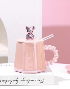 Mug à café en céramique en forme d'ours, électroplaqué, pour petit-déjeuner, lait, cappuccino, avec couvercle - Product Image 4