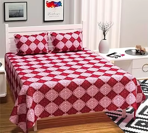 Phong cách lạ mắt Thiết kế đẹp cotton pha trộn Nữ Hoàng bedsheet với 2 gối bao gồm Maroon 90x85 inch mềm bền và thanh lịch bộ đồ giường - Product Image 1