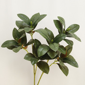 Planta Artificial de Hoja de Magnolia de Tres Puntas con Frutos, Alta Simulación, Decoración Interior, Vegetación - Product Image 1