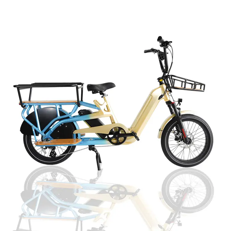 2 बैटरी बिजली कार्गो बाइक ebike वितरण कार्गो परिवार कॉम्पैक्ट 48v बिजली की मोटर साइकिल कार्गो
