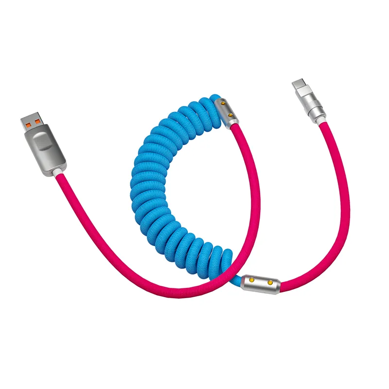 120W Spiral contrast DIY fishnet weaving double color-block spring wire aluminum alloy shell super fast charging data cable
