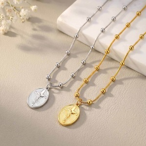 Novo Colar de Pingente Geométrico Oval de Moda Transfronteiriça em Aço Inoxidável, Colares Personalizados com Pingente de Cruz para Mulheres e Homens - Product Image 3