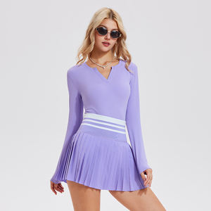Großhandel Peakleball Kleidung V-Ausschnitt Langarm Plissierter Rock <span class=keywords><strong>2</strong></span>-Teiliges Set Fitness Golf Wear Yoga Damen Tennis Rock Set - Product Image 5