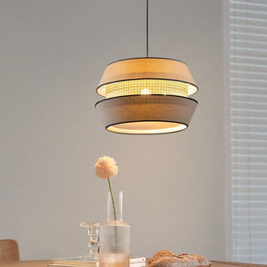 Lustre en rotin de style nordique japonais, lampe LED pour salle à manger, salon, chambre à coucher, bar, lampe suspendue décorative - Product Image 2