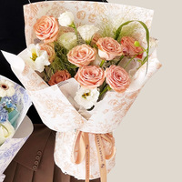 Hua Xi – Emballage de bouquets élégants faits main en papier kraft imprimé à l'encre, motif floral vintage, enduit PVC, 38x50cm, spécial