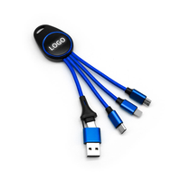Câble de charge multi-usage 5 en 1, câble USB court pour clés, pour les voyages, cordon de charge portable en nylon tressé avec logo lumineux