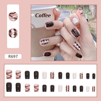 Lot de 24 faux ongles en acrylique PMMA, couvrance totale avec colle, design carré, à presser, en boîte, marque privée