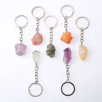 Wholesale Natural Stone Keychain Crystal Quartz raw Gemstone Chakra Crystal Stone Key Chain Keyring Jew for home decoration
