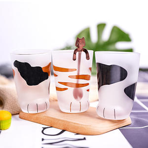 Gobelet avec patte de chat givré pour enfants, tasses en verre à lait, pour personnalité, petit déjeuner, imprimé patte de chat, nouveauté - Product Image 4