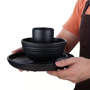 Ensemble de vaisselle TEMU Explosions en plastique PP, compatible micro-ondes, bol <span class=keywords><strong>noir</strong></span>, <span class=keywords><strong>assiette</strong></span>, ensemble de 16 pièces pour la maison - Product Image 4