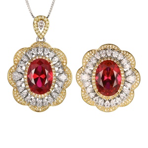 Wholesale Eco-friendly Copper Gold Plated Jewelry <b>Set</b> for <b>Women</b> 10*14mm Blue Cubic Zirconia Vintage Pendant <b>Ring</b> Matching <b>Set</b> - Product Image 1