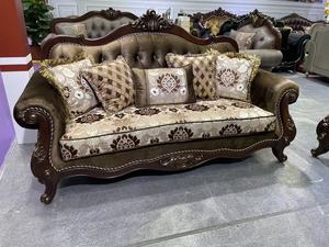 Juego de Sofás de Tela con Tallado en Madera de Estilo Chesterfield Clásico Europeo, Muebles para Sala de Estar - Product Image 3