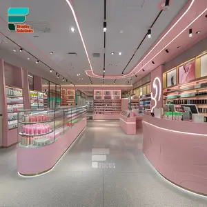 Unique Glass Cosmetic Counter Design Shops Rack Perfume Display Bar Wig Slate Wall Display Beauty Stores Decoration