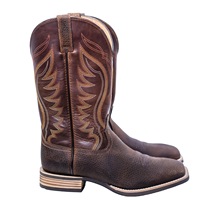 Bottes de cowboy occidentales montantes pour hommes en cuir véritable, à bout carré, mi-mollet, imperméables, brodées, durables, style vintage, pour l'équitation