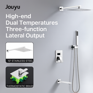 Shower Faucet 10 or 12-Inch Brushed Gold High Pressure Shower Set Concealed Mixer Set Wall Mounted Rain Shower Taps for <strong>Bathroom</strong> - Product Image 4