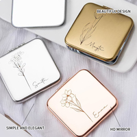 Square Stainless Steel Silver Finish Double-Sided Magnifying Foldable Pocket Cosmetic Mirror