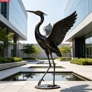 Sculpture de <span class=keywords><strong>héron</strong></span> grandeur nature en bronze YOUFINE, ailes écartées, statue d'oiseau grue antique pour la décoration paysagère de villa en bord de lac - Product Image 4