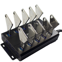 KDATA Hub USB 3.0 Industrial de 10 Puertos, 12V5A 60W, Adaptador de Corriente Externo, Montaje en Pared de Aleación de Aluminio, para Copia Masiva de Discos USB