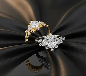Bague de fiançailles pour femme en moissanite plaquée or 18 carats, taille ovale, motif floral, sertissage à griffes, style romantique, bijoux - Product Image 6
