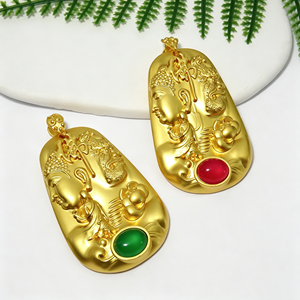 Pendentif ethnique double face <span class=keywords><strong>Bouddha</strong></span> et <span class=keywords><strong>d</strong></span>émon plaqué cuivre antique, incrustation en résine gravée paysage, unisexe, vente en gros - Product Image 1