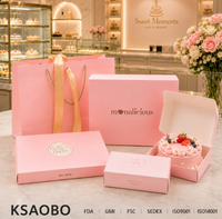Boîte à gâteau rose de luxe personnalisée, imperméable, avec finition mate et gaufrage, ensemble de sacs en papier réutilisables et pliables pour boulangerie et pâtisserie.