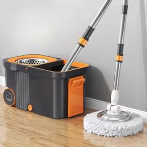 Juego de cubo y fregona giratoria para el hogar al por mayor con cesta extraíble, mango extensible de acero inoxidable y manos libres para limpieza - Product Image 1