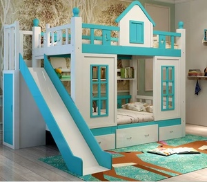 Lit superposé en bois pour enfant, design <span class=keywords><strong>château</strong></span> européen, avec toboggan et escalier, modèle 2026, lit mezzanine - Product Image 4