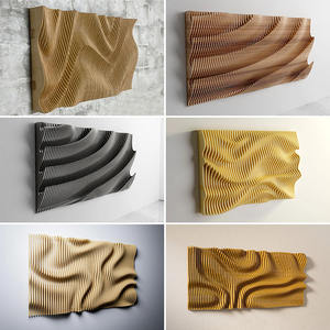 Pannello Murale Moderno Artistico 3D in Alluminio con Effetto Ondulato e Venature del Legno per Elevare la Decorazione della Tua Parete - Product Image 3