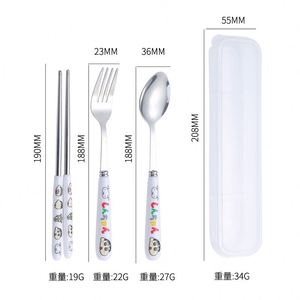 สแตนเลสสตีลแบบพกพา ตะเกียบ ช้อน ส้อม ชุดอุปกรณ์รับประทานอาหารแบบสามชิ้น ชุดอุปกรณ์บนโต๊ะอาหารสำหรับปิกนิก - Product Image 6