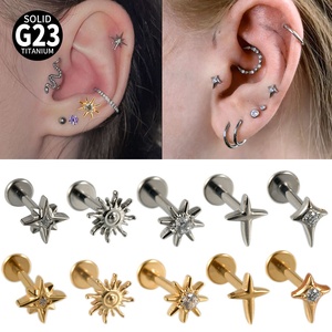 ASTM F136 G23 <b>Titanium</b> Threadless 16G Sparkling Cubic Zirconia North Star Stud Earring Labret <b>Ring</b> Piercing Jewelry for Party - Product Image 2