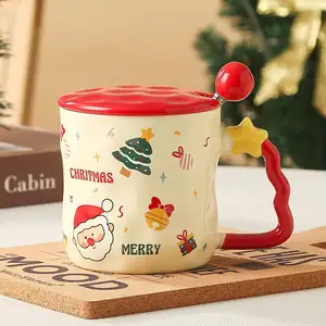 Creative Bone China Non Spilling Custom Bamboo Mug Zig Zag Handle Colorful Mugs Christmas Cup For Gift