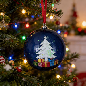 Adorno <span class=keywords><strong>Colgante</strong></span> Personalizable con Purpurina Estampada en Azul Oscuro para Árbol de Navidad, Decoración de Fiestas en el Hogar - Product Image 1