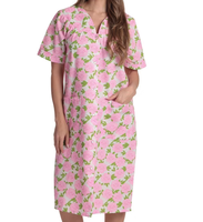 Robe de nuit mi-longue imprimée à manches courtes pour femme, col en V boutonné, avec poches latérales, en tricot, pour la maison, impression personnalisée